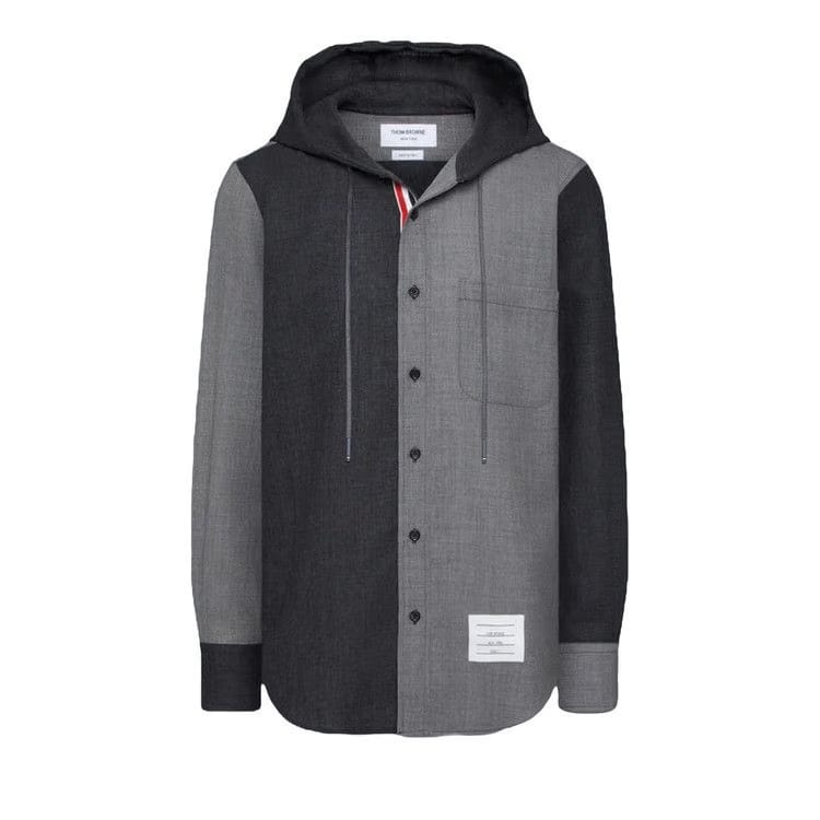 Thom Browne Hooded Straight Fit Long-Sleeve Shirt Tonal Grey