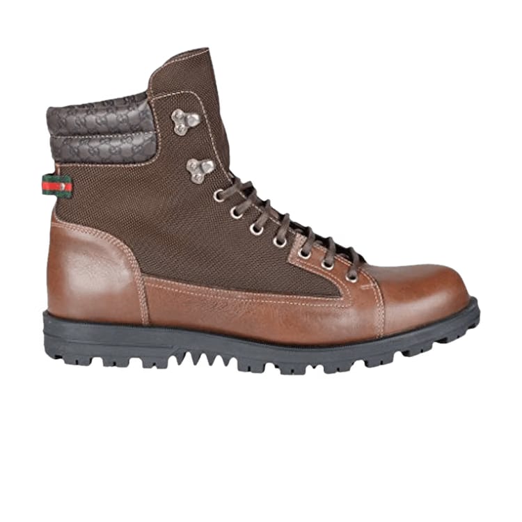 Gucci Lace Up Leather Boot Cocoa
