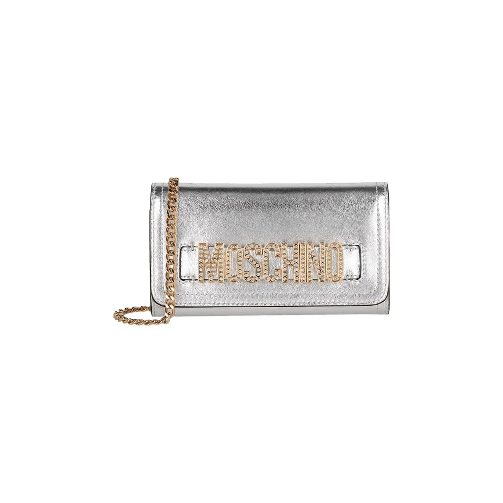 Moschino Crystal Embellished Belt Logo Lettering Crossbody Bag Fantasy Print/Nickel