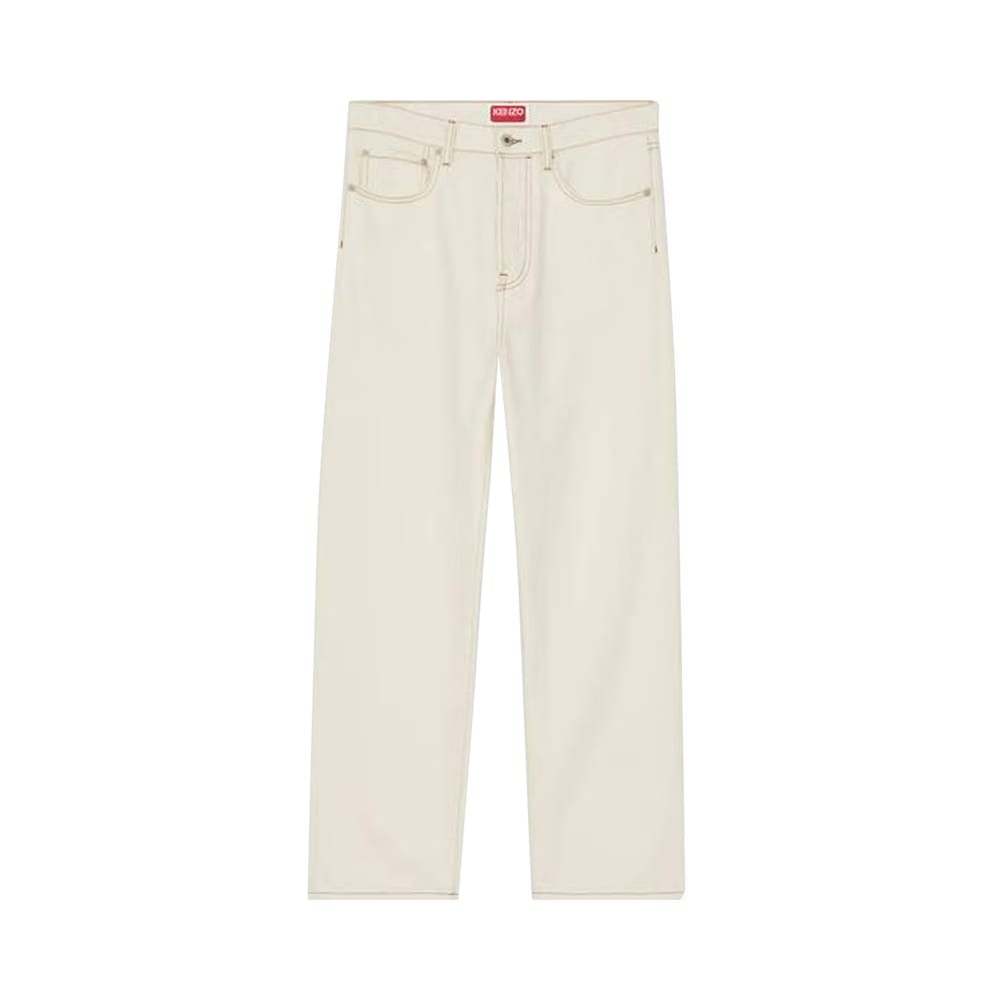 Kenzo Creations Cropped Asagao Straight Jeans Stone Bleached White