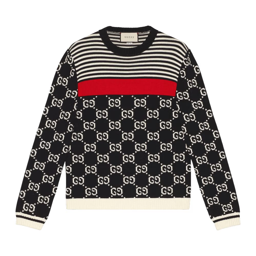 Gucci GG And Stripes Knit Sweater Dark Blue/White