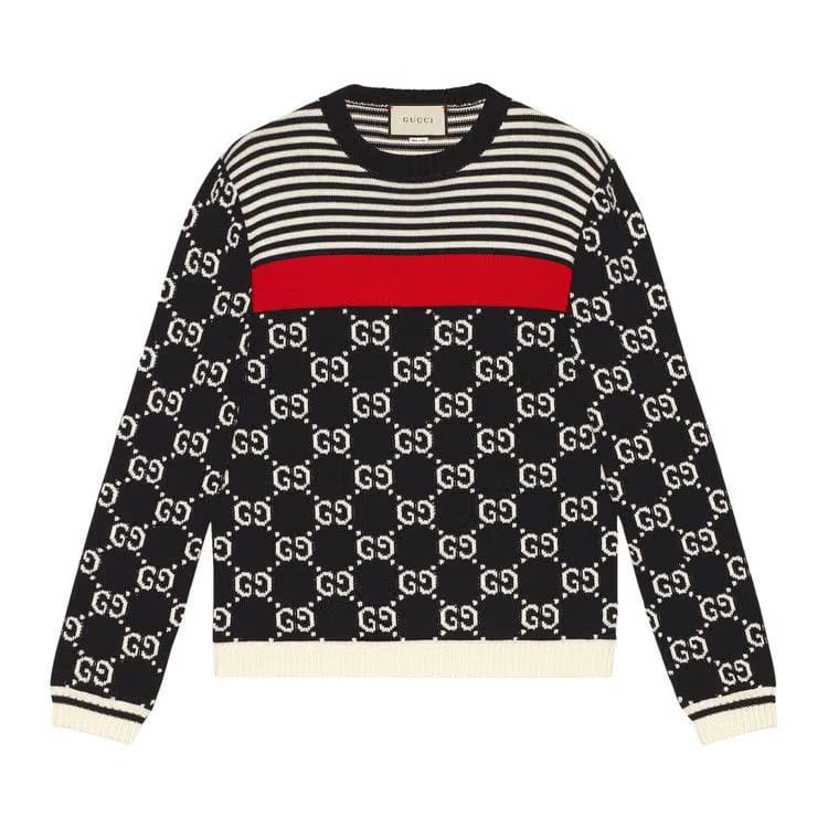 Gucci GG And Stripes Knit Sweater Dark Blue/White