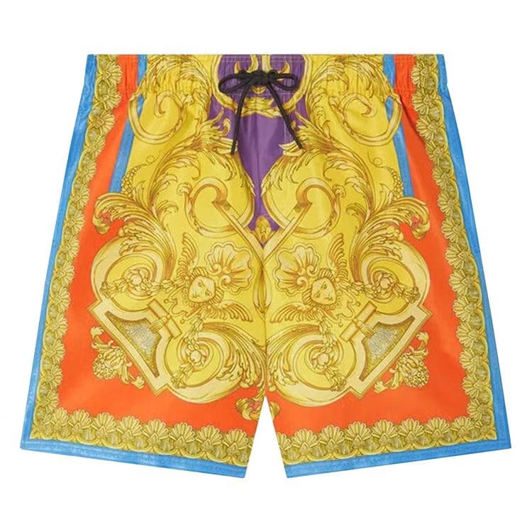 Versace Barocco Goddess Print Mid Length Swim Shorts Dark Orchid/Sun