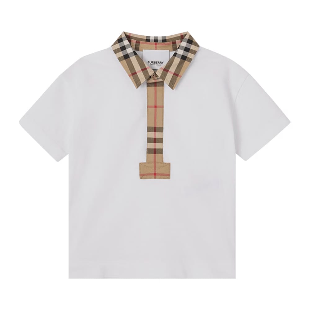 Burberry Kids Check Trim Shorts-Sleeve Polo Shirt White