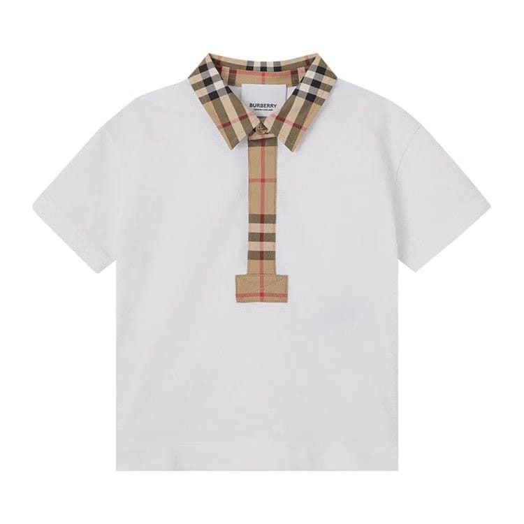 Burberry Kids Check Trim Shorts-Sleeve Polo Shirt White