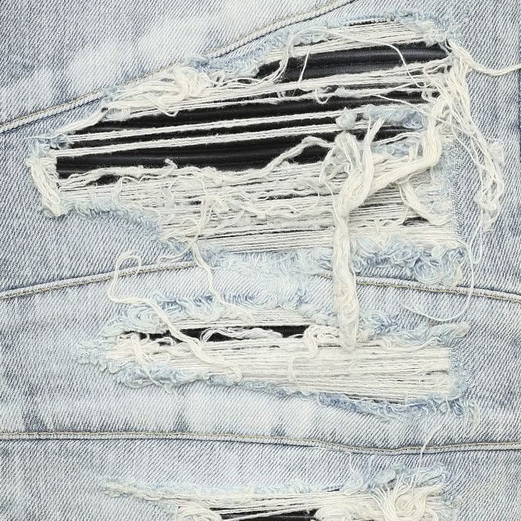 Balmain Ribbed Patches Slim Jeans-Distressed Bleu Jean Clair