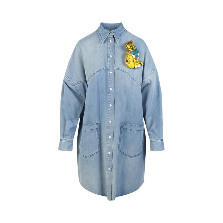Gucci Kitten Denim Dress Blue