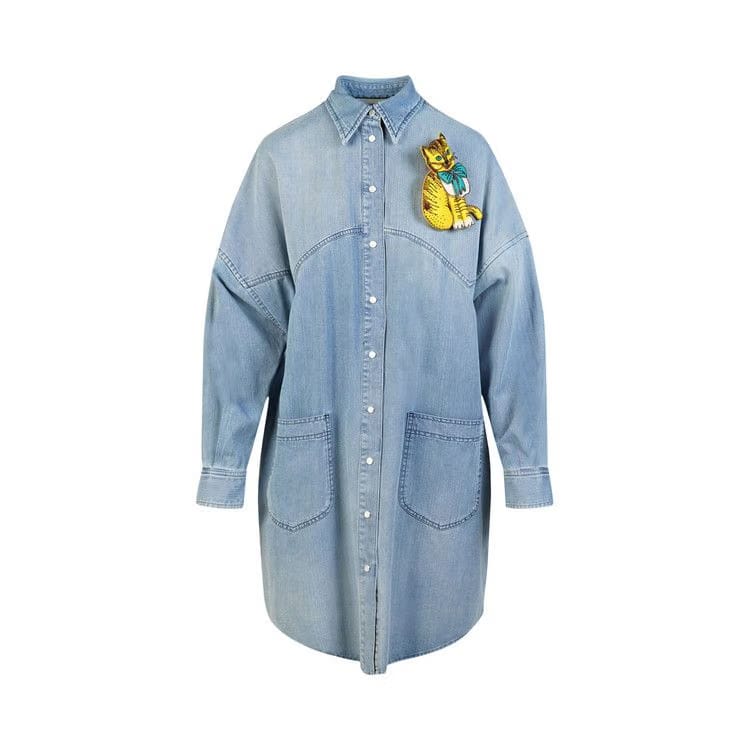 Gucci Kitten Denim Dress Blue