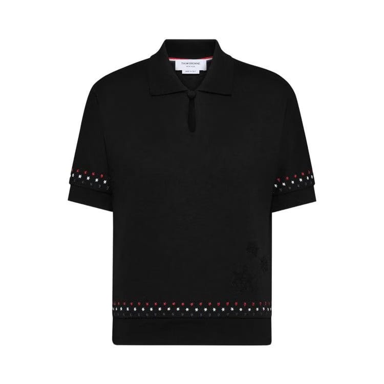 Thom Browne Stars & Snowflake Embroidery Polo Shirt Black