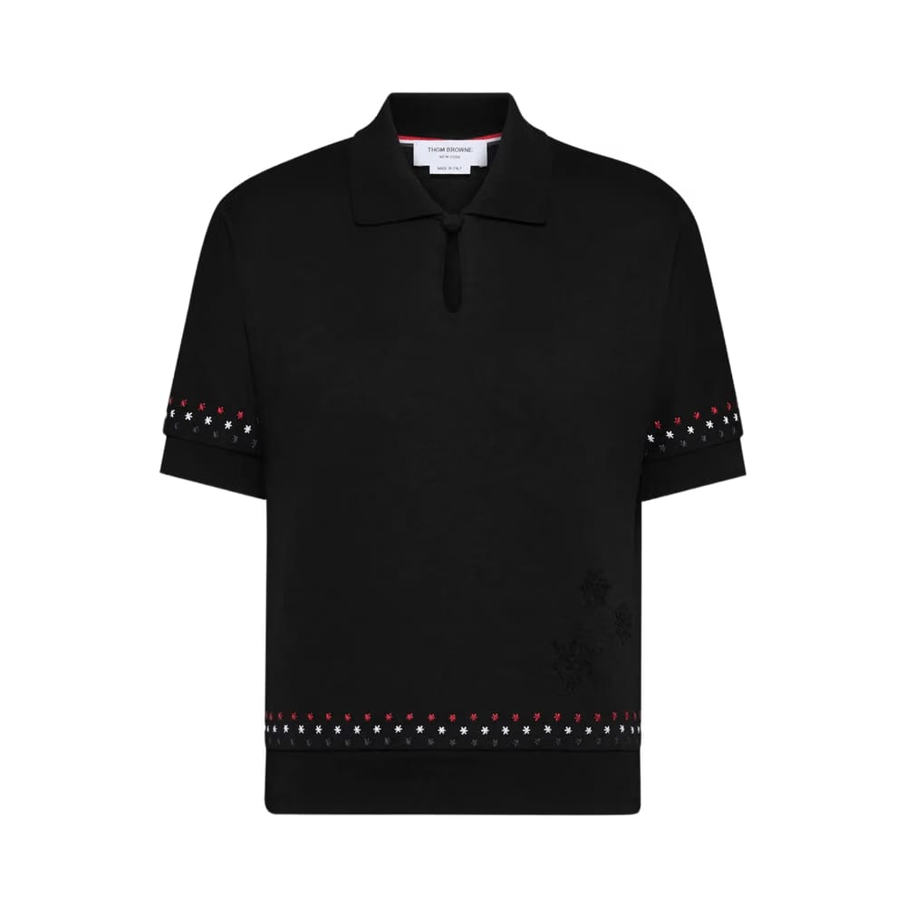 Thom Browne Stars & Snowflake Embroidery Polo Shirt Black