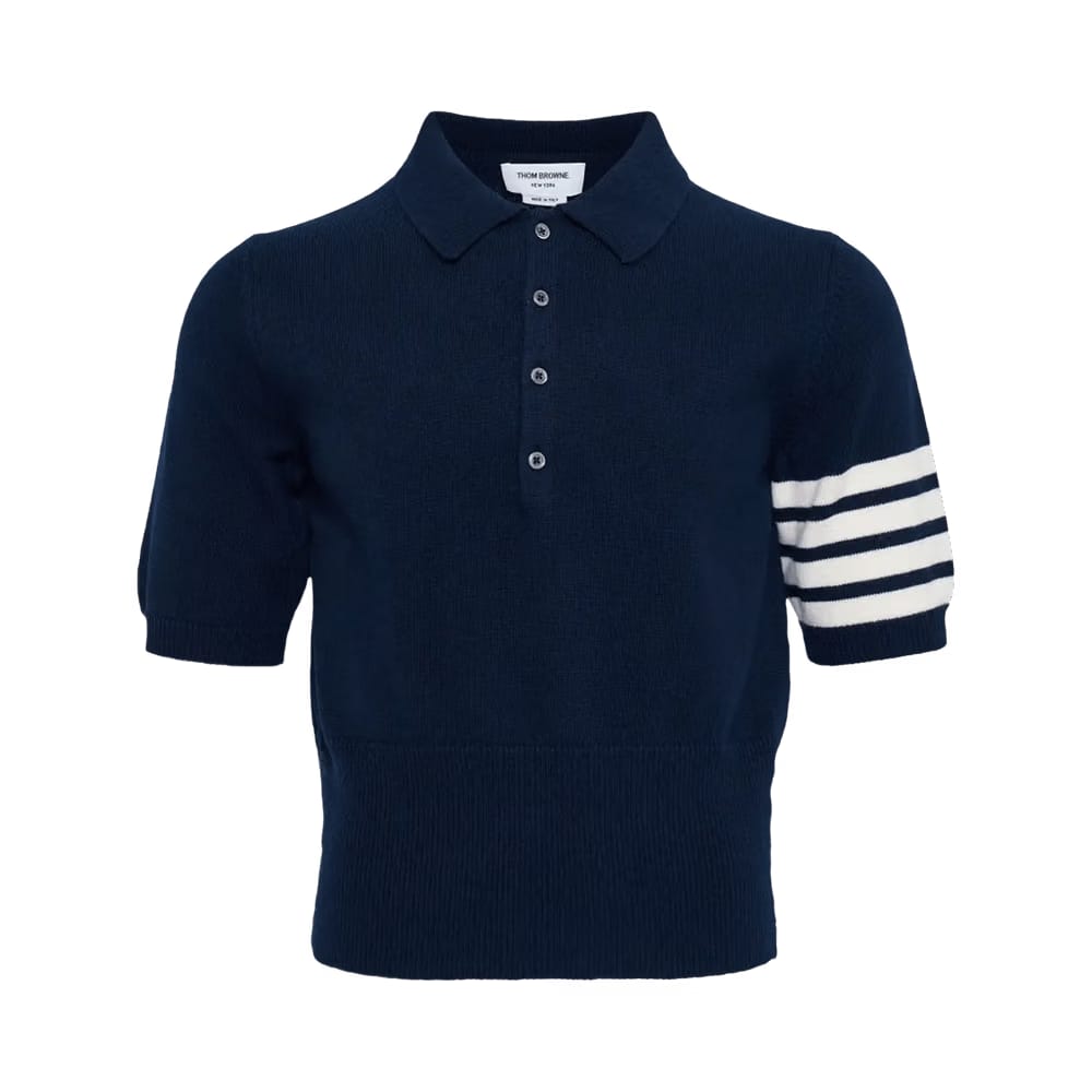 Thom Browne Wool Classic Fit Shorts-Sleeve Polo Navy