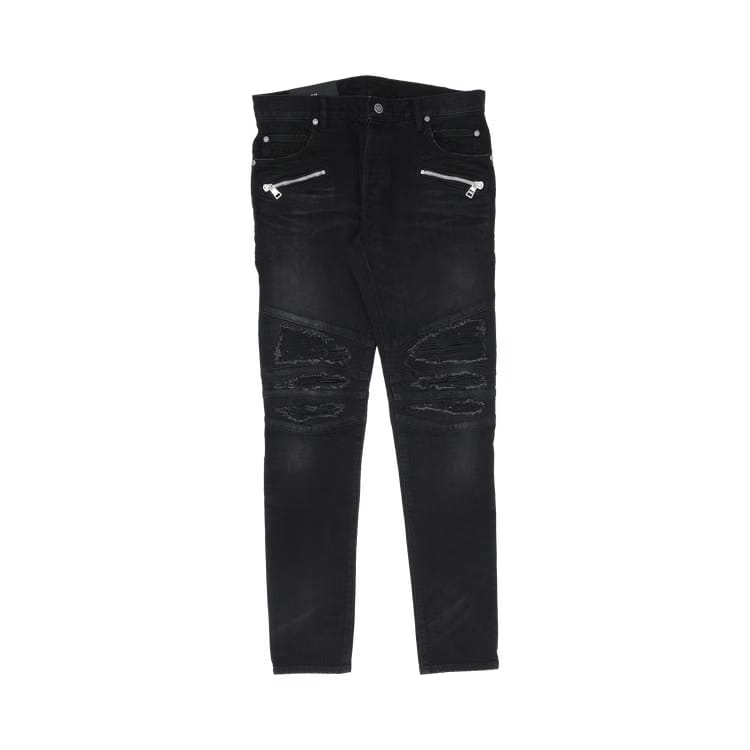 Balmain Ribbed Patches Slim Jeans Noir Délavé