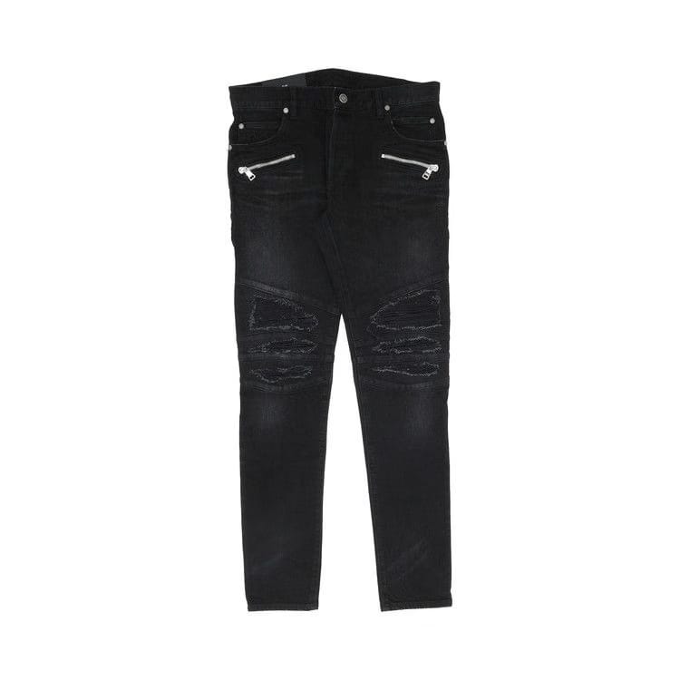 Balmain Ribbed Patches Slim Jeans Noir Délavé