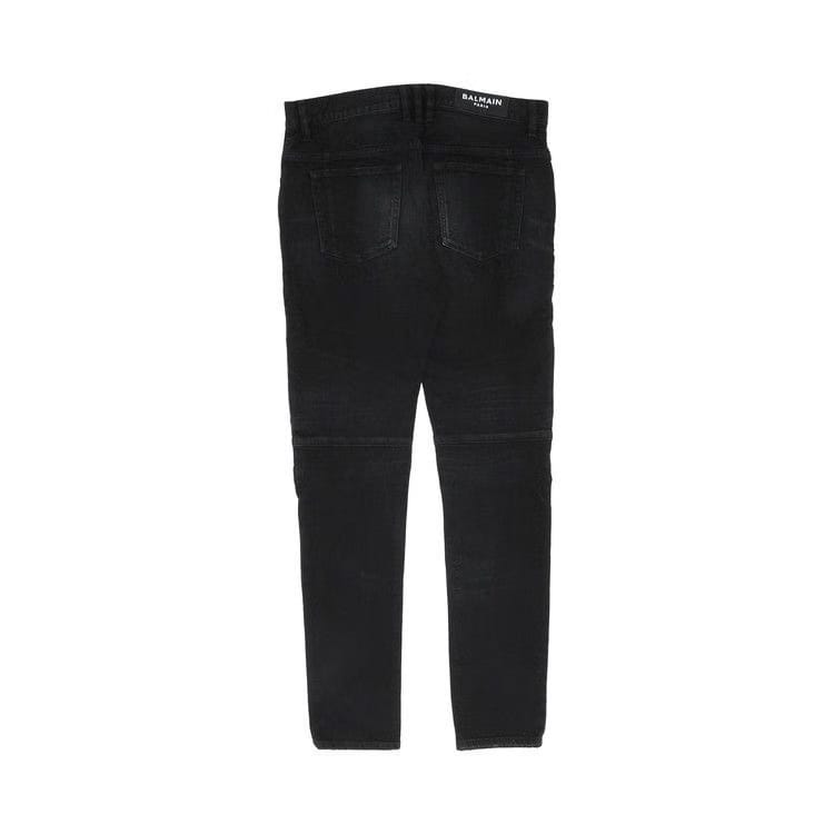 Balmain Ribbed Patches Slim Jeans Noir Délavé