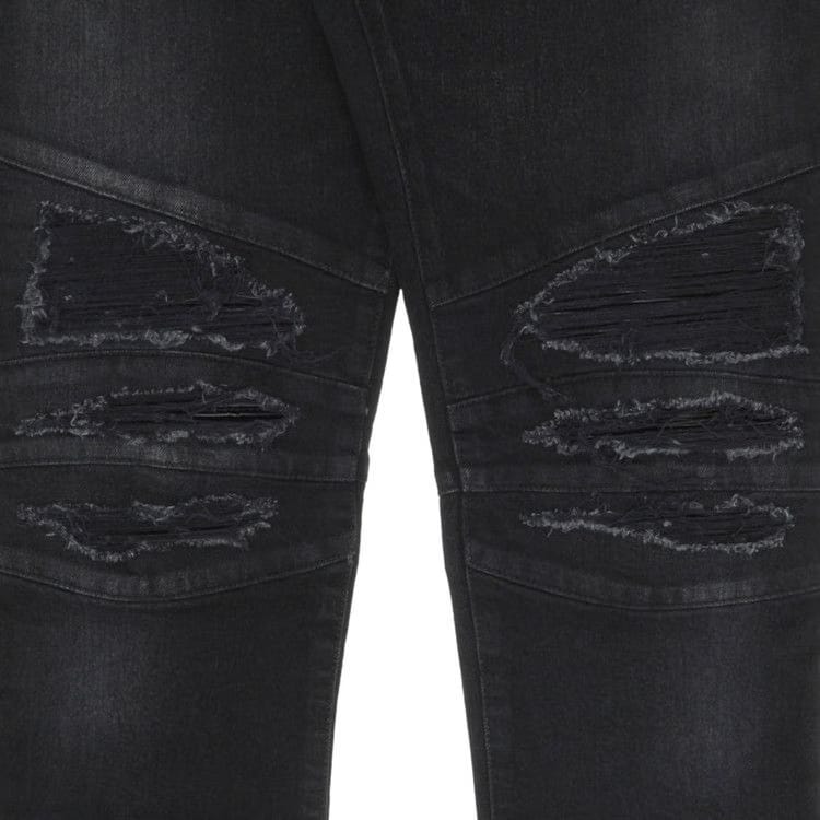 Balmain Ribbed Patches Slim Jeans Noir Délavé