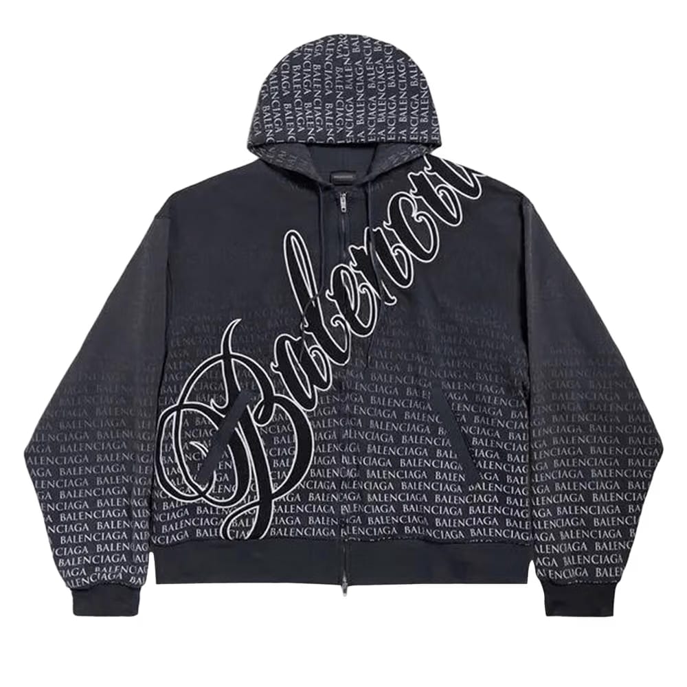 Balenciaga Oversized Zip-Up Hoodie Washed Black/White