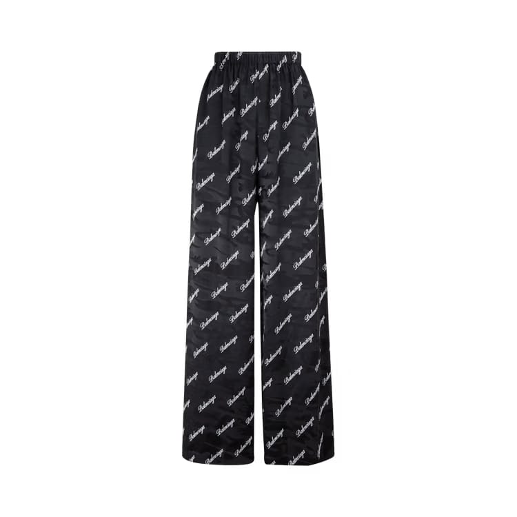 Balenciaga Oblique Logo Silk Trousers Black/White