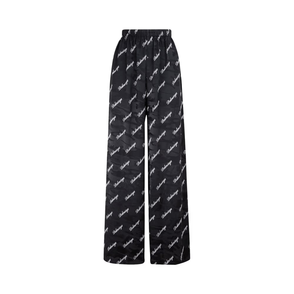 Balenciaga Oblique Logo Silk Trousers Black/White