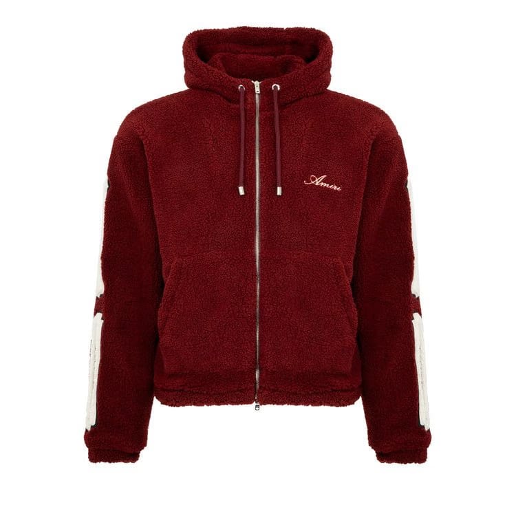 Amiri Bones Fleece Zip Hoodie Deep Red