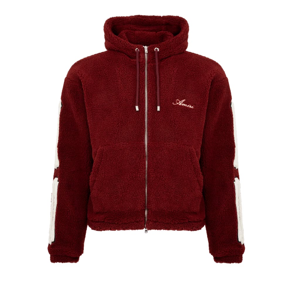 Amiri Bones Fleece Zip Hoodie Deep Red