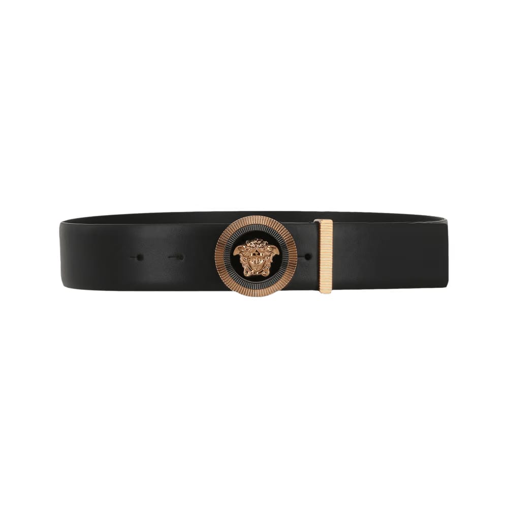 Versace Enamel Medusa Biggie Leather Belt Black/Gold