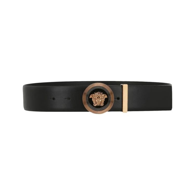 Versace Enamel Medusa Biggie Leather Belt Black/Gold