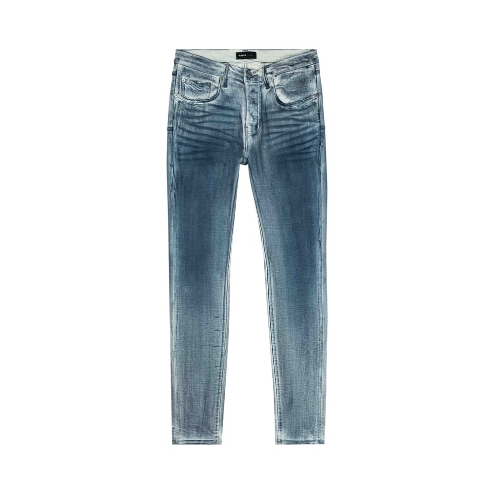PURPLE BRAND Stained Cobalt Low Rise Slim Jeans Light Indigo