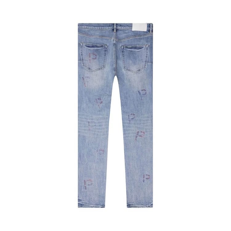 PURPLE BRAND Embroidery Punch P Plaid Jeans Light Indigo