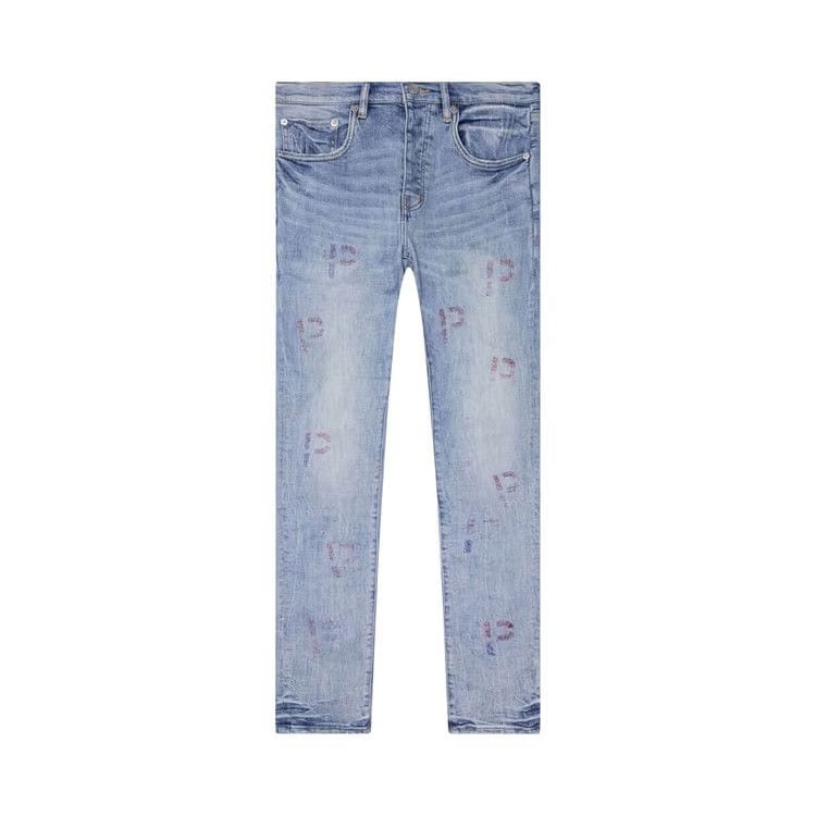 PURPLE BRAND Embroidery Punch P Plaid Jeans Light Indigo