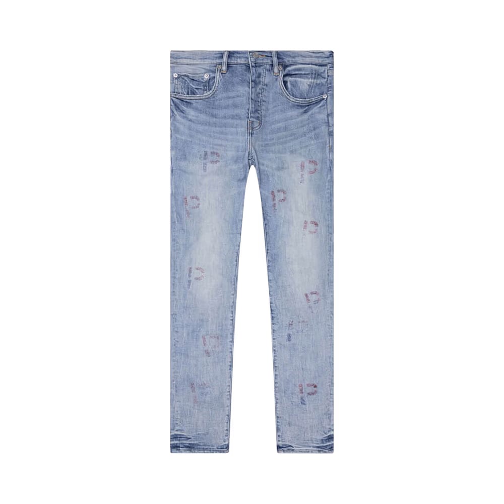 PURPLE BRAND Embroidery Punch P Plaid Jeans Light Indigo