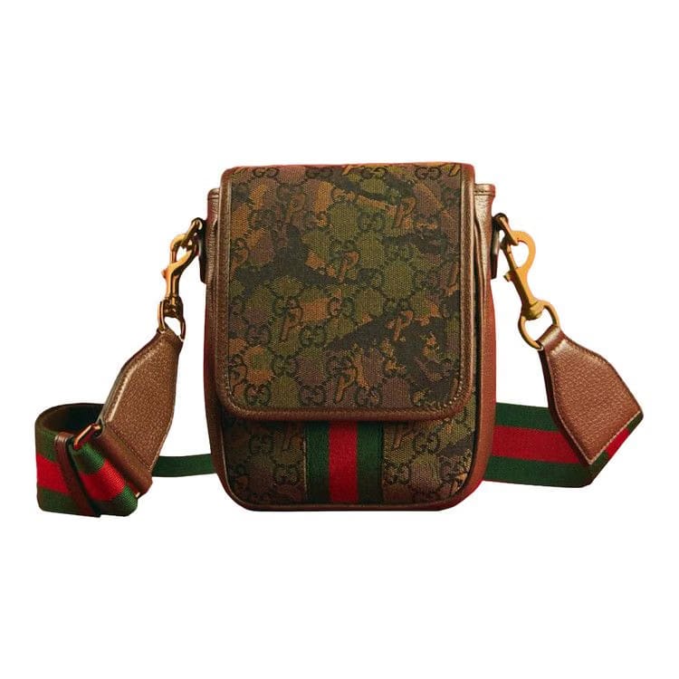 Gucci x Palace GG-P Canvas Messenger Bag With Web Shoulder Strap Camouflage
