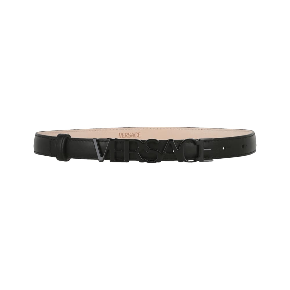 Versace Logo Thin Leather Belt Black