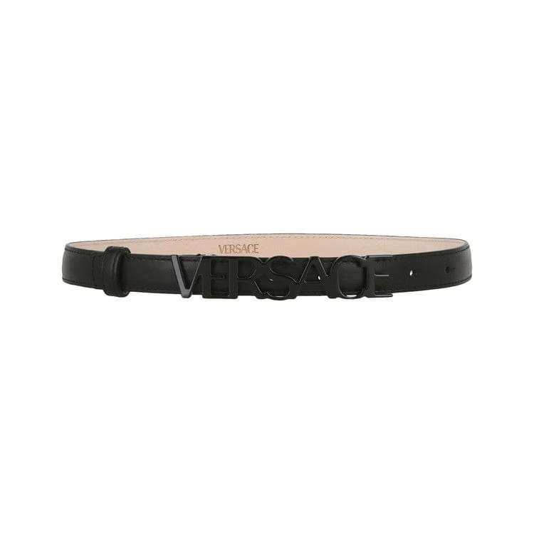 Versace Logo Thin Leather Belt Black