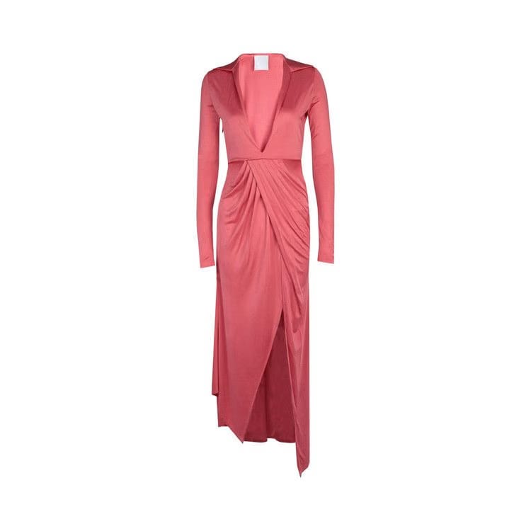 Givenchy Long-Sleeve Draped Dress Coral