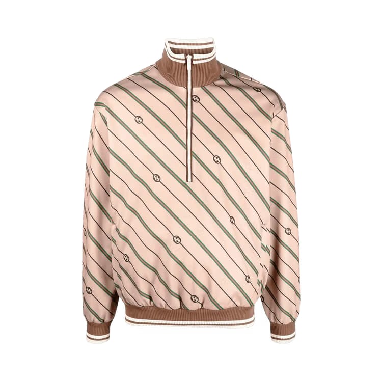 Gucci Twill GG Stripe Knit Half Zip Jacket Beige/Brown