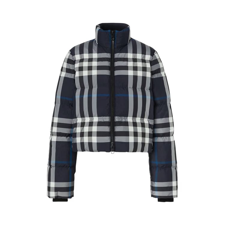Burberry Night Check Cropped Puffer Jacket Dark Charcoal Blue/White