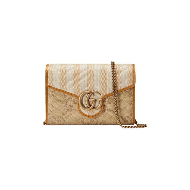 Gucci GG Marmont Raffia Effect Mini Bag Blue/Beige