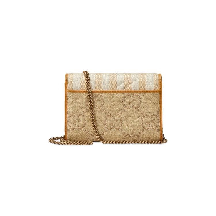 Gucci GG Marmont Raffia Effect Mini Bag Blue/Beige