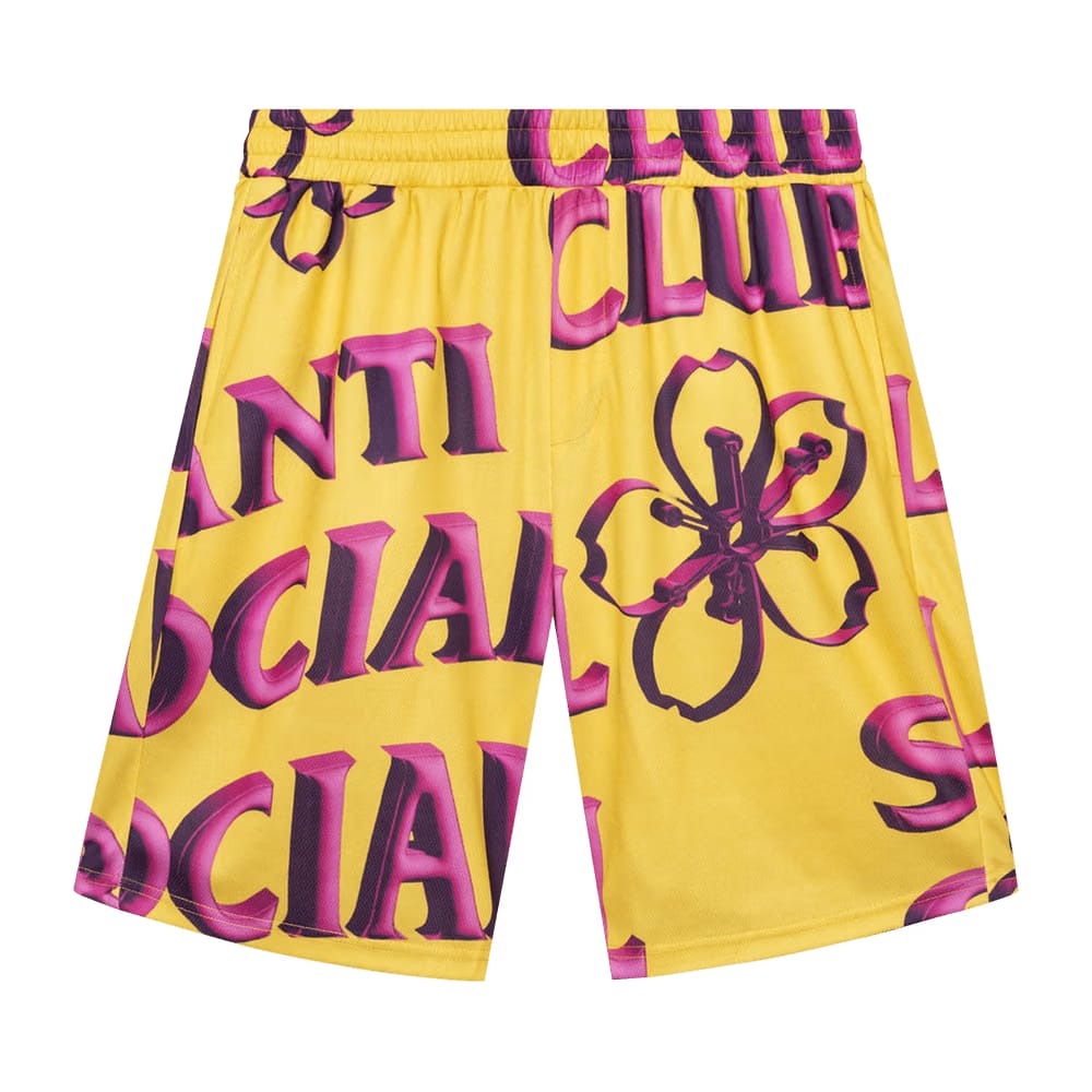 Anti Social Social Club Coral Crush Bored Yellow Mesh Shorts Yellow
