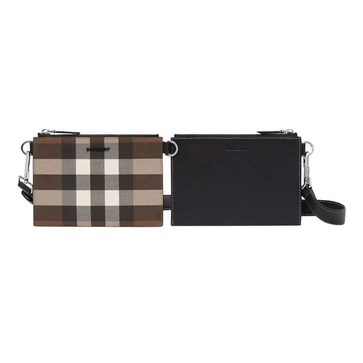 Burberry Check And Leather Link Pouch Crossbody Bag Dark Birch Brown