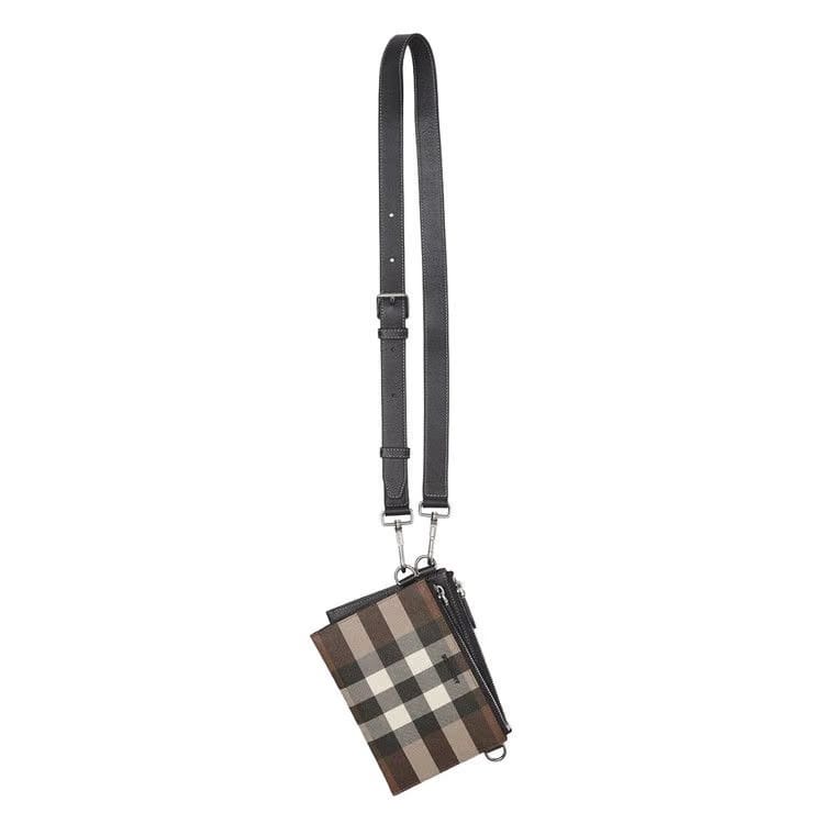 Burberry Check And Leather Link Pouch Crossbody Bag Dark Birch Brown