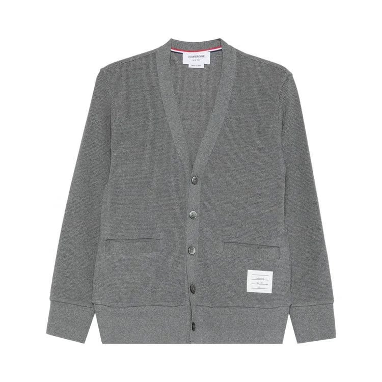 Thom Browne Textured Cotton V Neck Cardigan Medium Grey