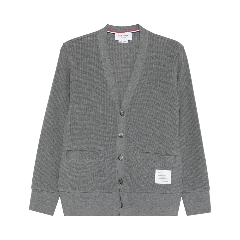 Thom Browne Textured Cotton V Neck Cardigan Medium Grey