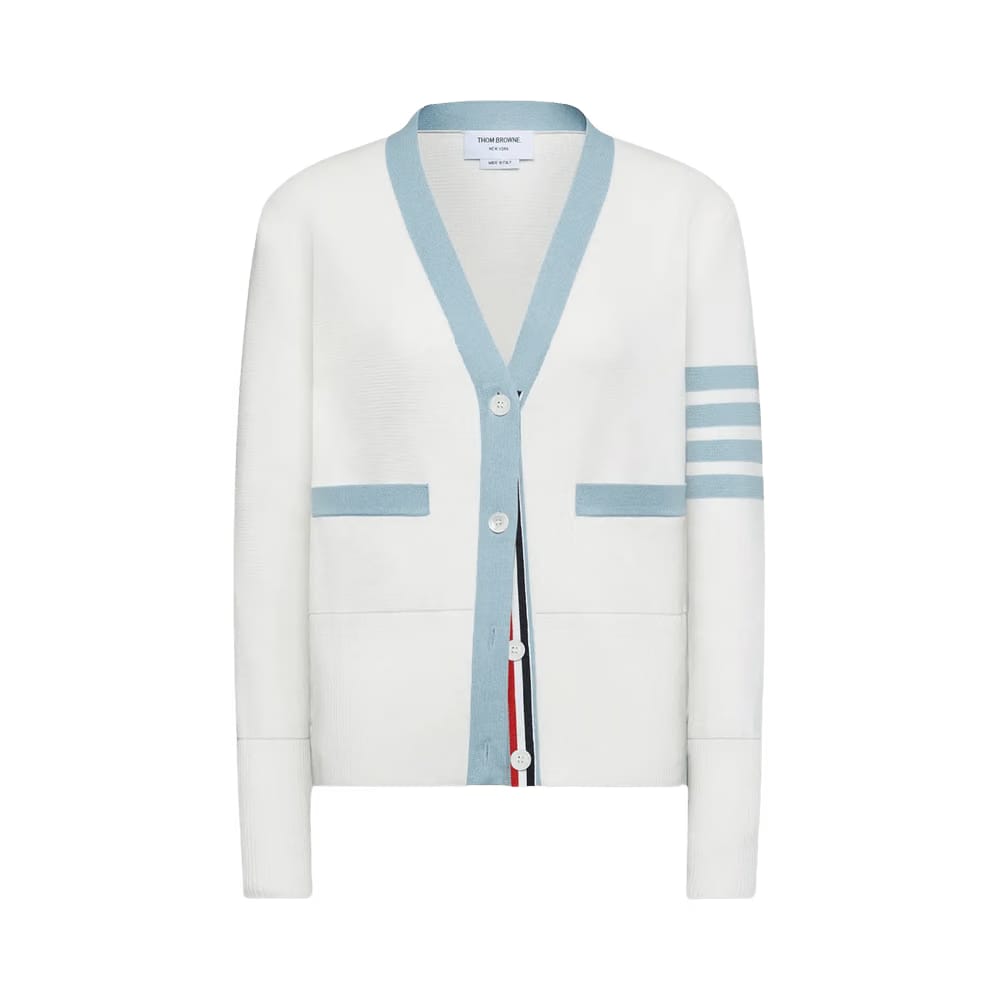 Thom Browne Milano Classic V Neck Cardigan White