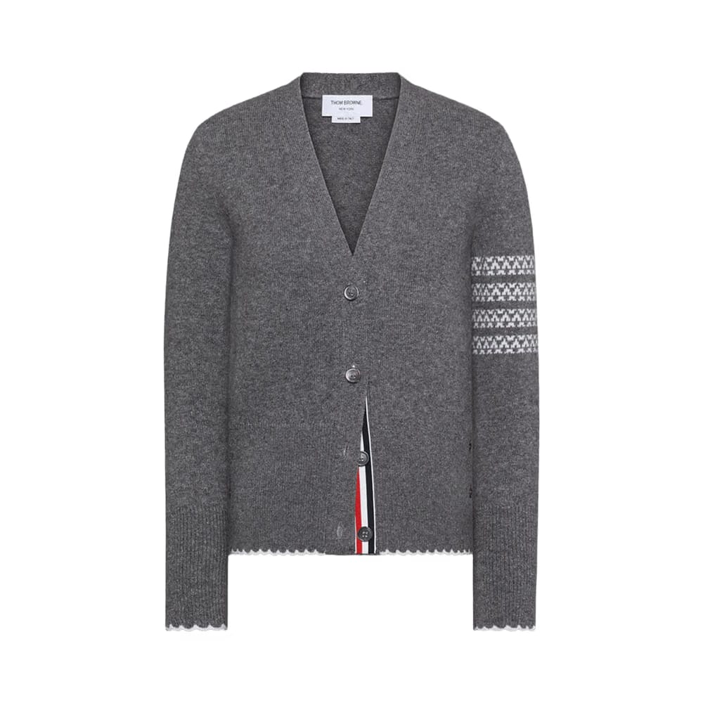 Thom Browne Holiday Hector Classic Fit V Neck Cardigan Medium Grey