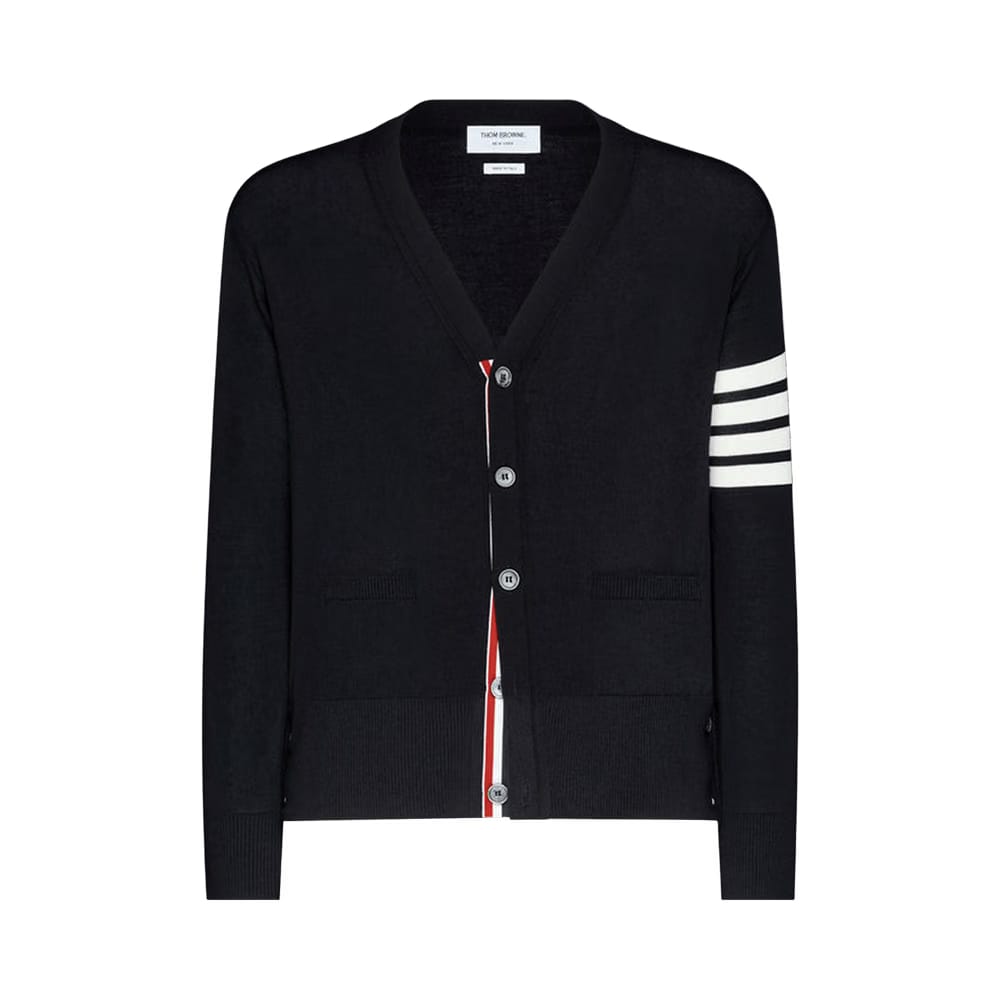 Thom Browne Classic 4 Bar Merino Wool V Neck Cardigan Black