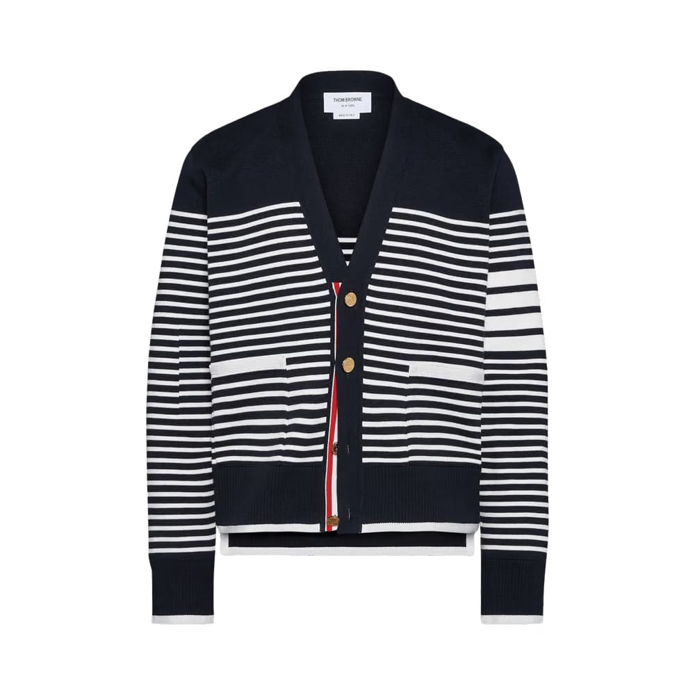 Thom Browne Fit V Neck Cardigan Navy/White