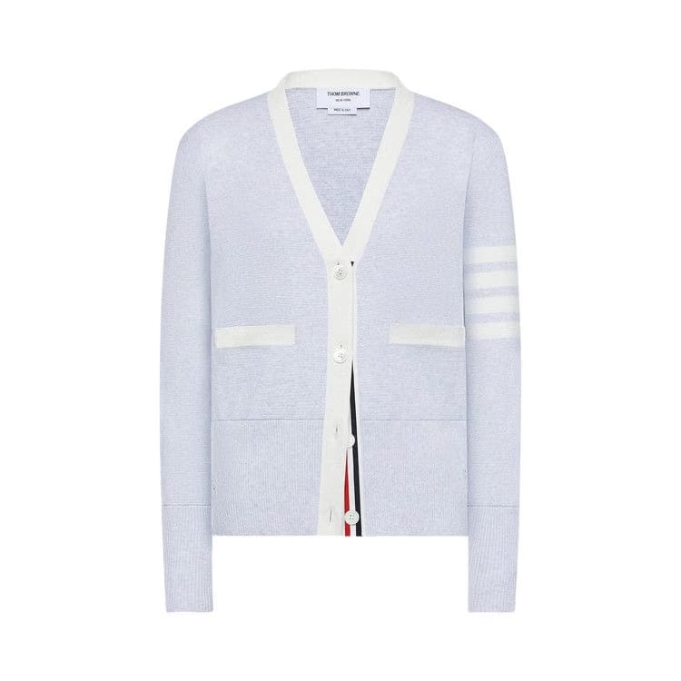 Thom Browne Milano Classic V Neck Cardigan Pale Grey