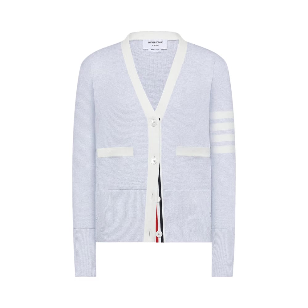 Thom Browne Milano Classic V Neck Cardigan Pale Grey