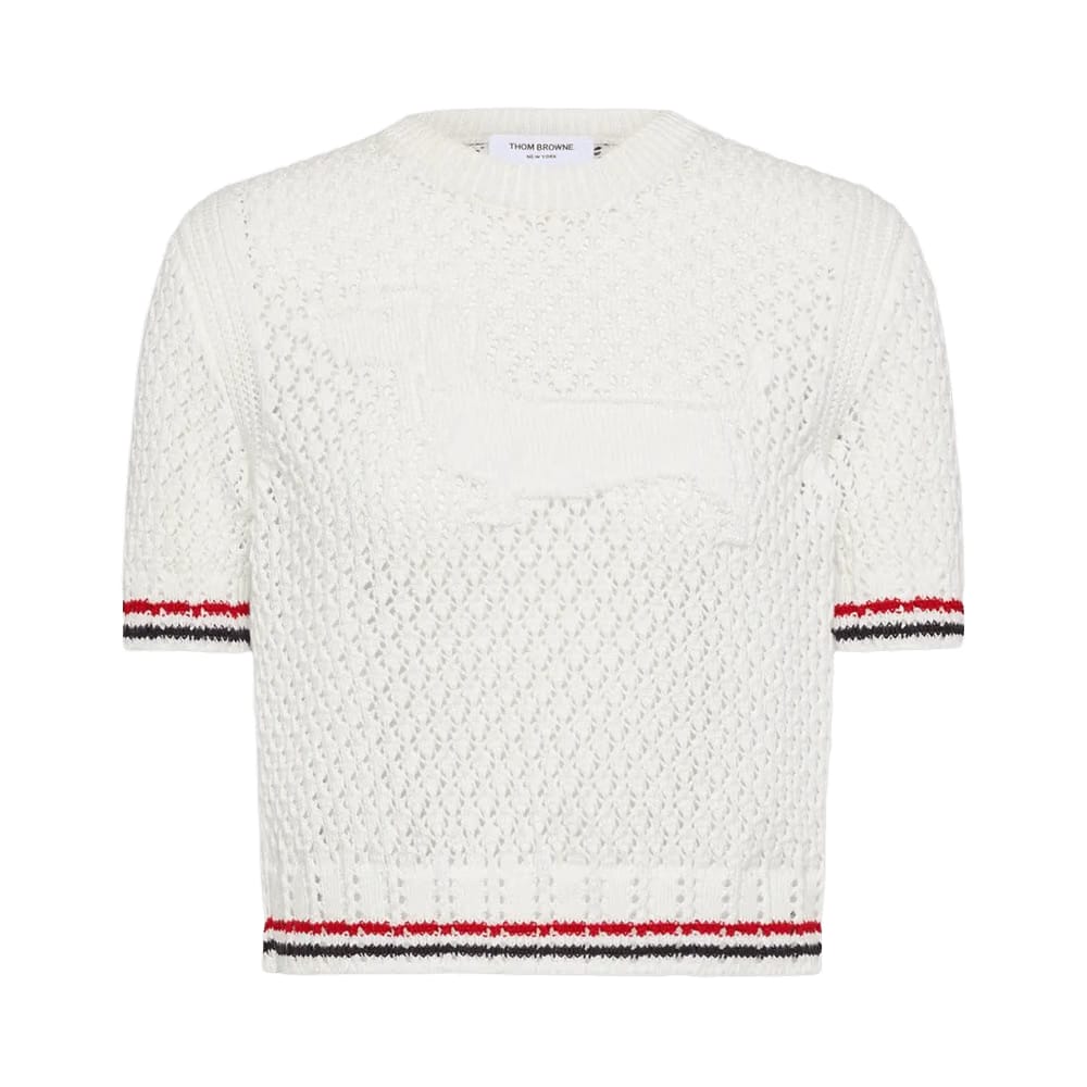Thom Browne Hector Icon Pointelle Stitch Crewneck T-Shirt White